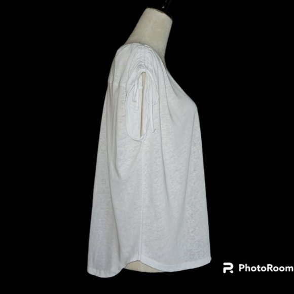 NWOT Joie Ruched Drawstring Shoulder Linen Blend T-shirt Top XL - Picture 3 of 5